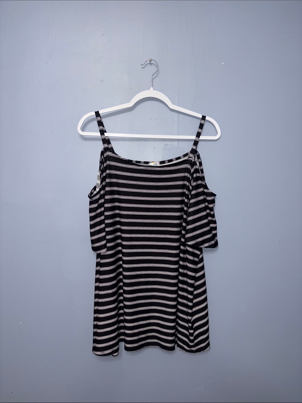 Black Striped Peep Shoulder Blouse